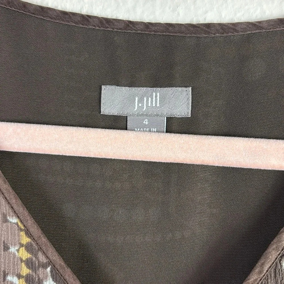 J. Jill 100% Silk Midi Dress V-neck Short Sleeves Geometric Pattern Lined size 4 - Picture 5 of 11